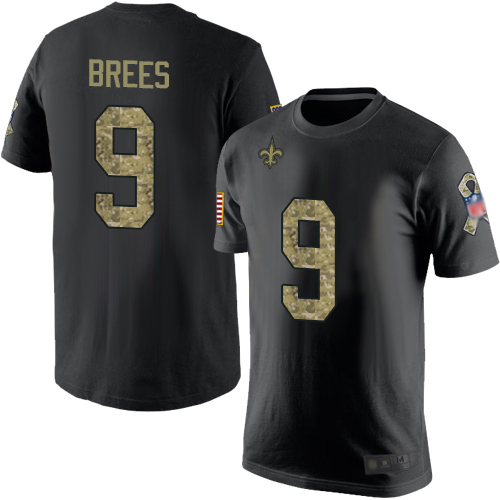 Men New Orleans Saints Black Camo Drew Brees Salute to Service NFL Football #9 T Shirt